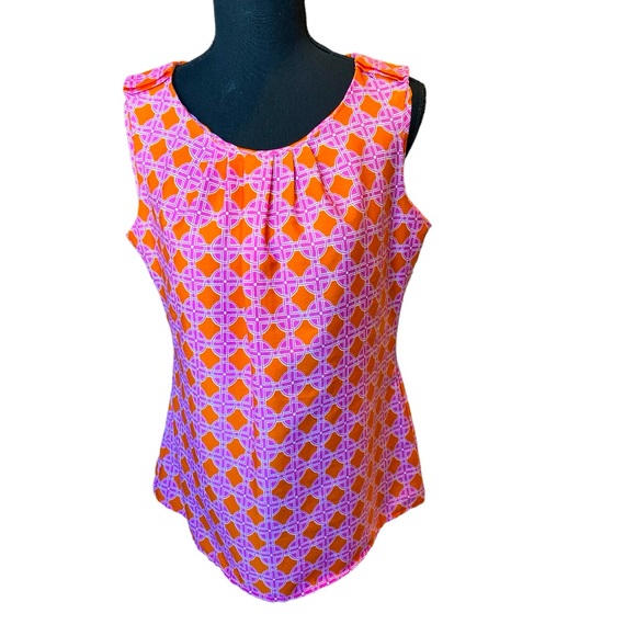 Banana Republic Tops - BANANA REPUBLIC GEOMETRIC SHAPE PINK‎ AND ORANGE SLEEVELESS BLOUSE SIZE MEDIUM